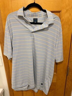 Greg Norman Collection Light Blue, White & Yellow Stripe Polo